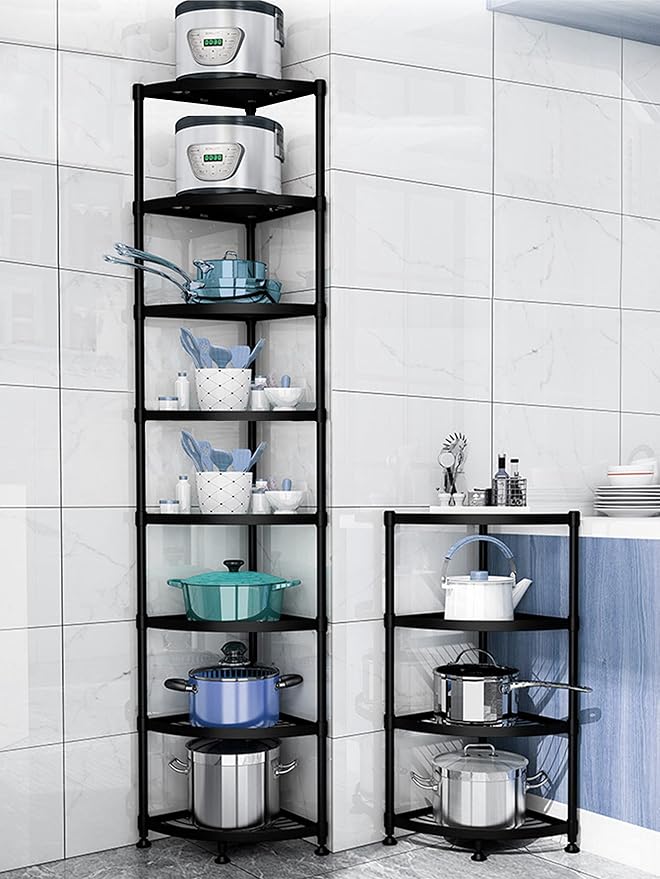 Kitchen Corner Shelf Rack, Multi-layer Pot Rack Storage Organizer Metal Shelves Holder (8 Tier) - Image 6