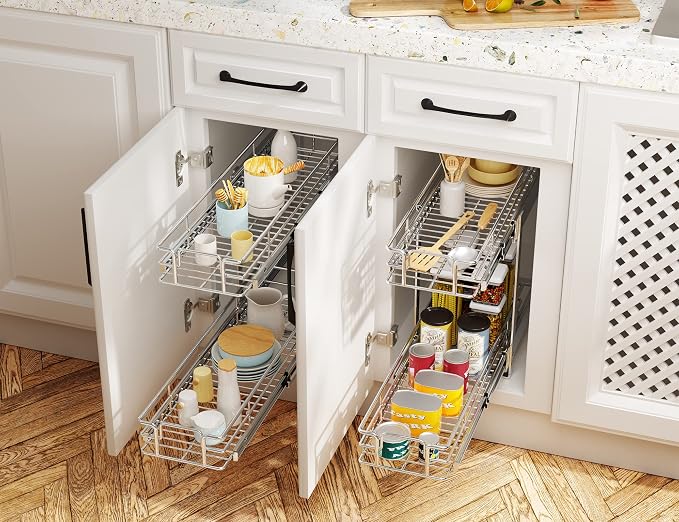 LOVMOR Individual Pull Out Cabinet Organizer, 2 Tier Slide Out Cabinet Drawers, Pots and Pans Organizer and Storage Pantry Shelf for Kitchen (5½" W x 21½" D) - Image 6