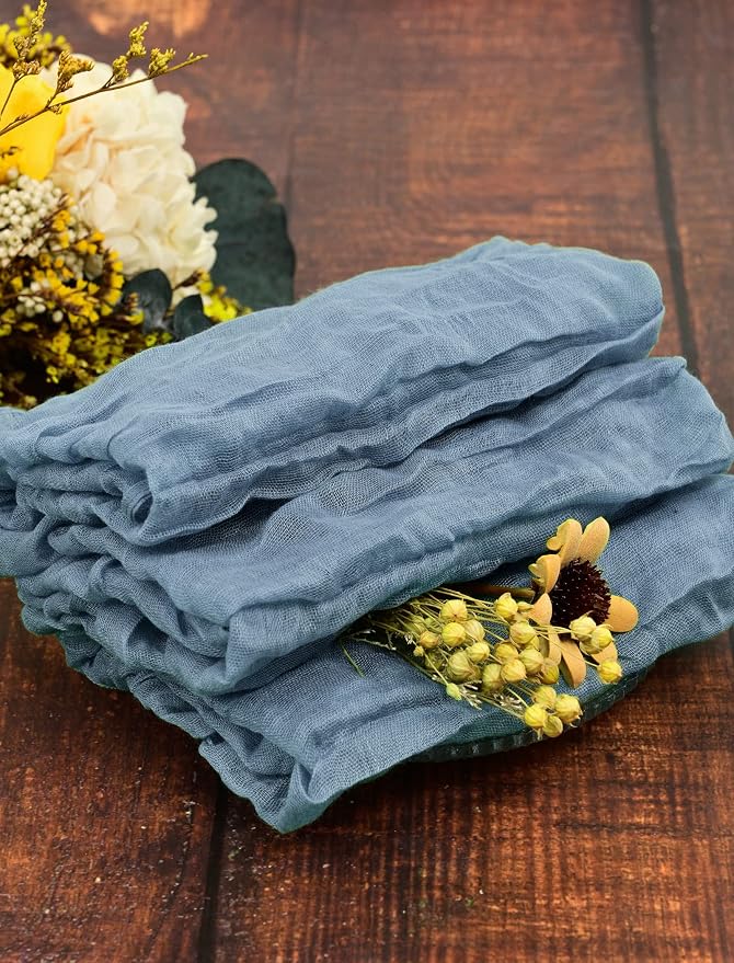 fani 60 Pack Gauze Cheesecloth Napkins, 20 x 20 in, Dusty Blue | Wrinkled Table Napkins, Soft Cotton, Rustic Decorative, Weddings, Party, Dinner Table, Everyday Use - Image 8