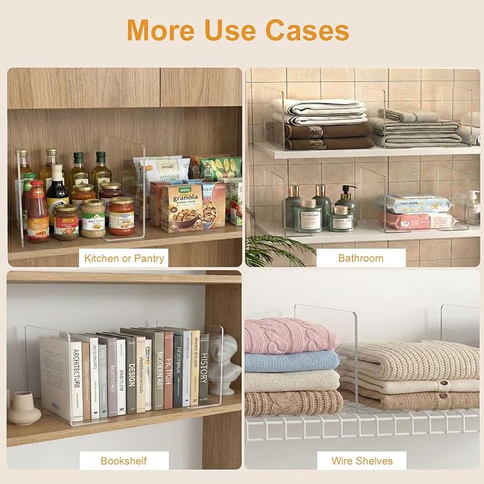 SortNStore Shelf Dividers Closet Organization: 10" Tall x 16" Deep (Deeper) | Acrylic Handbag Organizer - Deeper Cabinets Separator for Towels, Handbags, Seasonal Clothing Storage 8-Pack - Image 10