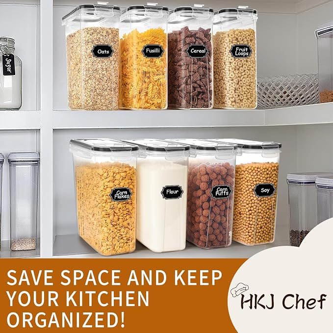 Cereal Containers Storage Set (4L / 135.2oz), 8PCS Airtight Food Storage Containers with Lids, Cereal Dispensers for Kitchen Pantry Organization and Storage with Pour Spout, 20 Labels, Marker - Image 7