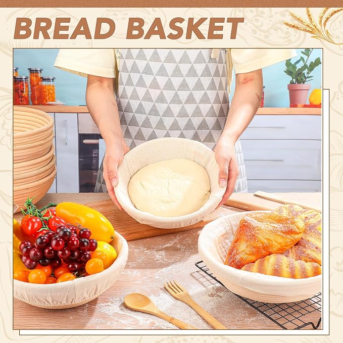 Patelai 10Pcs Banneton Bread Proofing Basket Banneton Baskets Bulk,9 Inch | Round Sourdough Proofing Basket with Liners and Scrapers for Home Making Bread Bakers Baking - Image 8