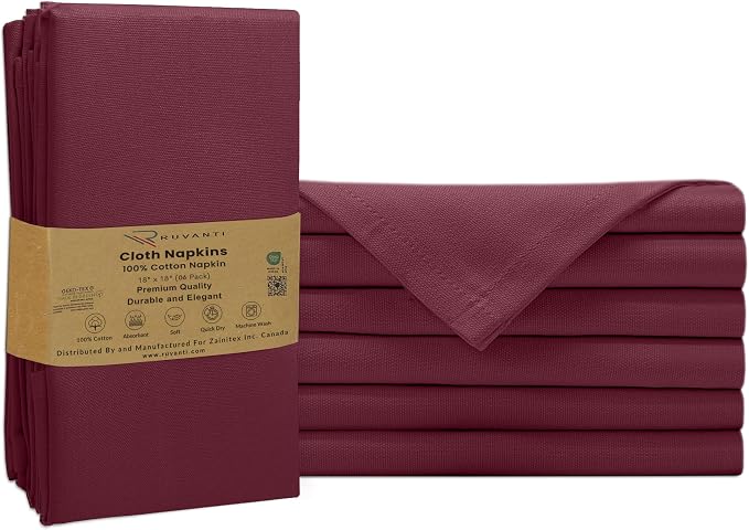 Ruvanti Cloth Napkins Set of 6, 100% Cotton High GSM 18x18 Inches Soft, Washable, Highly Durable & Absorbent, Perfect for Parties, Christmas, Thanksgiving Dinners – Burgundy - Image 9