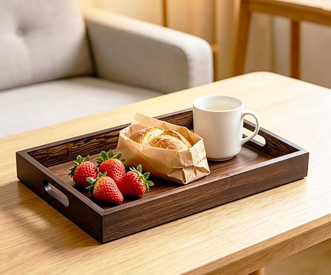 Serving Tray with Handles, 13" x 8.7" Bamboo Tray | Serving Platter for Coffee Table, Tray for Bed, Couch, Ottoman, Kitchen Counter, Rustic Home Decor & Entertaining Essentials - Image 9