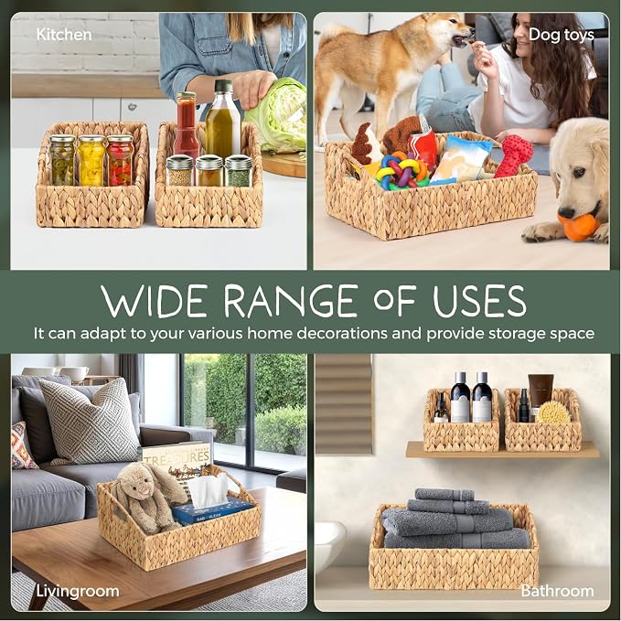 Set of 3 Handwoven Storage Baskets – Decorative Natural Wicker Organizer Bins with Built-in Handles for Bathroom, Kitchen, Pantry, Nursery, Closet, Laundry, Living Room, and Home Use - Image 9