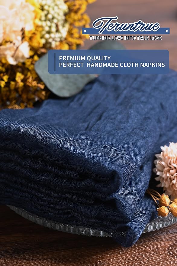 100 Pieces Cloth Napkins Navy Blue Dinner Cheesecloth Napkins for Wedding,Wrinkled Cloth Napkins Bulk for Home Party Rustic Table Decoration, 17 x 17 Inch - Image 7