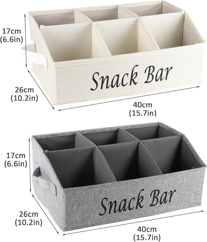 Snack Organizer for Countertop, 2 Pack Fabric Snack Container with Handles, 6 Compartment Snack Box Container Snack Basket, Snack Bar Station Decor, Kitchen Pantry Organizer and Storage - Image 6