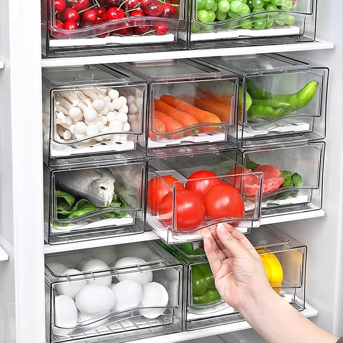 Fruit Storage Containers for Fridge with Strainer, BPA-Free Fridge Organizers and Storage, Stackable Clear Pull Out Refrigerator Organizers Drawer for Fruit,Vegetable,Produce,Berry,Food (2 Pack) - Image 7