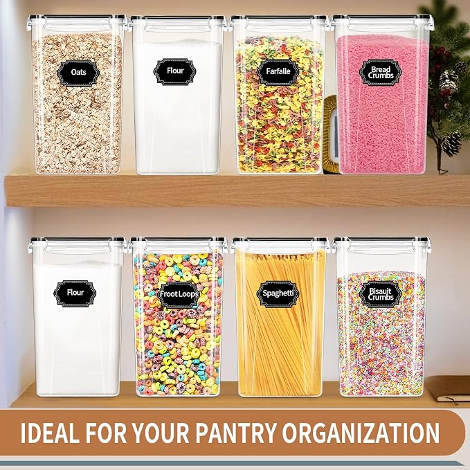 4pcs Large Tall Airtight Food Storage Containers with Lids - 6.5L / 5.9qt | BPA Free Pantry Organizers and Storage Containers for Bulk Flour and Sugar Storage, Food Grade Material, 20 Labels & Marker - Image 7