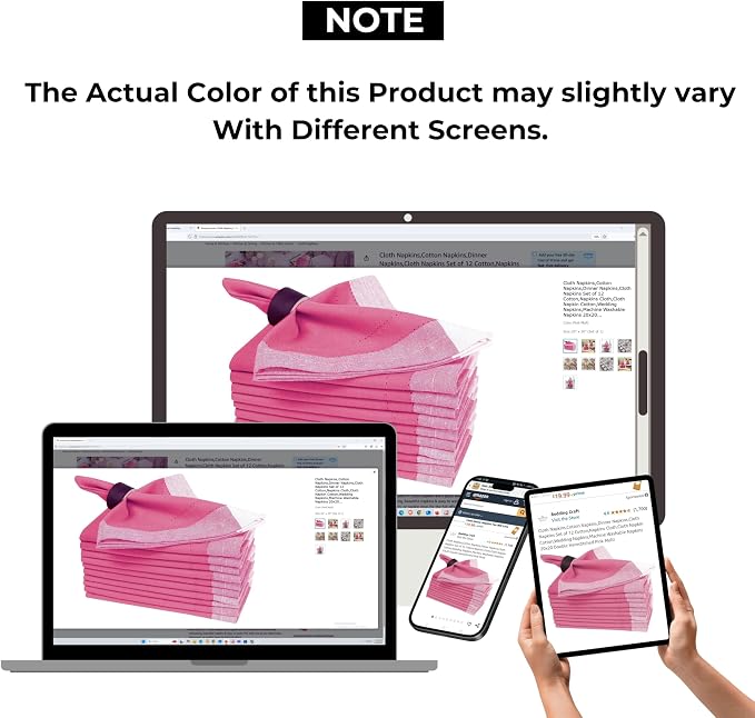 Bedding Craft Cotton Cloth Dinner Napkins Set of 12 – 20x20 Pink Multi Double Hemstitched – Machine Washable Fabric Napkins for Weddings, Parties & Dining Tables - Image 8