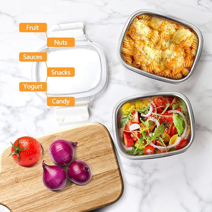 5 Pack Stainless Steel Food Storage Containers with Lids - 15.22 oz Small Snack Boxes & Lunch Containers, Shatterproof Leakproof Freezer Safe Meal Prep Containers for Portioning Snacks, Dips - Image 6