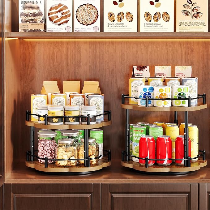 Spice Rack Lazy Susan Organizer for Cabinet, Rotating Spice Organization 2 Tier Adjustable Lazy Susan Turntable Spice Cabinet Organizer for Kitchen Countertop & Pantry, Wood 10 Inch Seasoning Storage - Image 9