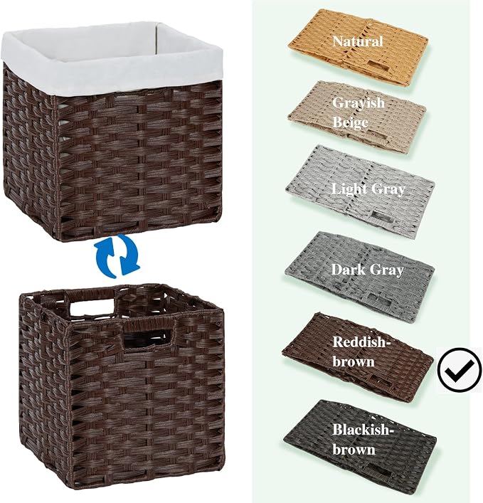 Bidtakay Wicker Storage Baskets with Liners 11x11 Storage Cube Bins for Organizing Imitation Rattan Woven Baskets 2-Pack Woven Storage Baskets with Handles for Pantry-Reddish Brown - Image 9