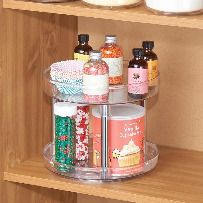 iDesign 9-Inch Plastic 2-Tier Lazy Susan Turntable, Set of 2, Clear/Chrome | Kitchen and Bathroom - Image 7