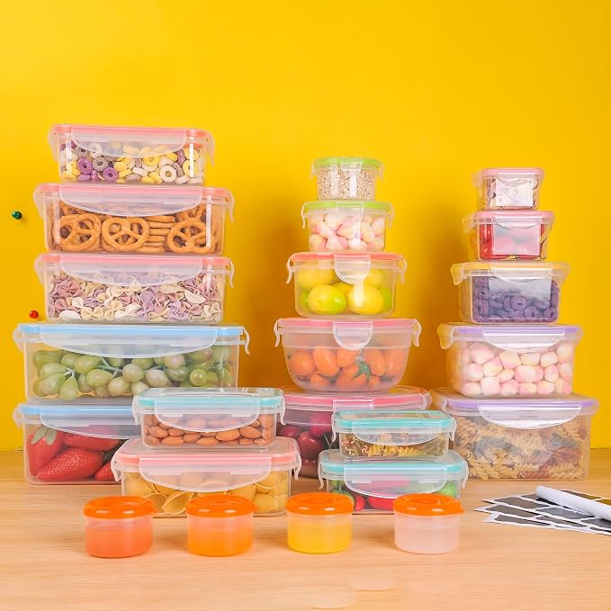 RockBerry 46 PCS Food Storage Containers with Lids Airtight- Plastic Container for Pantry Kitchen Organization-Microwave Dishwasher,Freezer Safe 100% Leak Proof (23 Stackable Boxes-23 Lids) - Image 8