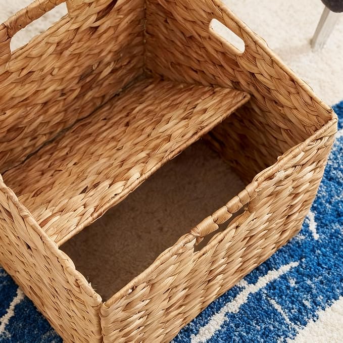 12x12in Storage Baskets,Set of 4 Water Hyacinth Baskets,Wicker Cube Baskets Laundry Organizer,Foldable Handwoven Storage Cubes,for Cube Shelf,Collapsible Laundry Baskets Pantry,Living Room,Bedroom - Image 9