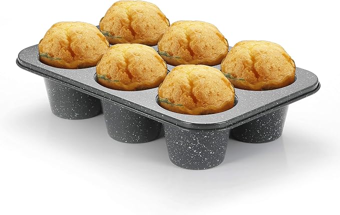 Monfish Jumbo Deep Muffin Pan 6 Cup Carbon Steel Gray Stone non Stick Coating Muffin Tin 3.5diax3inch cup - Image 5