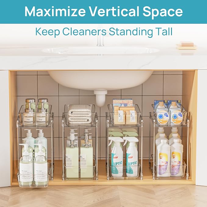 Vtopmart 4 Pack Taller Pull Out Bathroom Under Sink Organizer (S-Higher) | Slide-out drawers, Multi-purpose storage, Clear visibility, Easy Set-up - Image 9