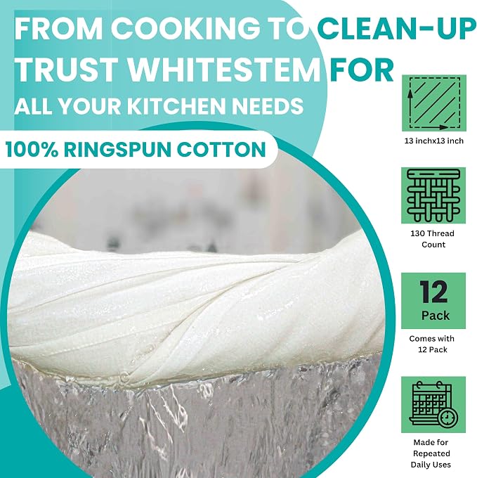 Flour Sack Dish Cloths 13x13 – 100% Cotton, Lint-Free & Highly Absorbent Kitchen Dishcloths (12 Pack), Quick-Dry Dish Towels for Washing Dishes, Cleaning, Polishing & Household Tasks, White - Image 7
