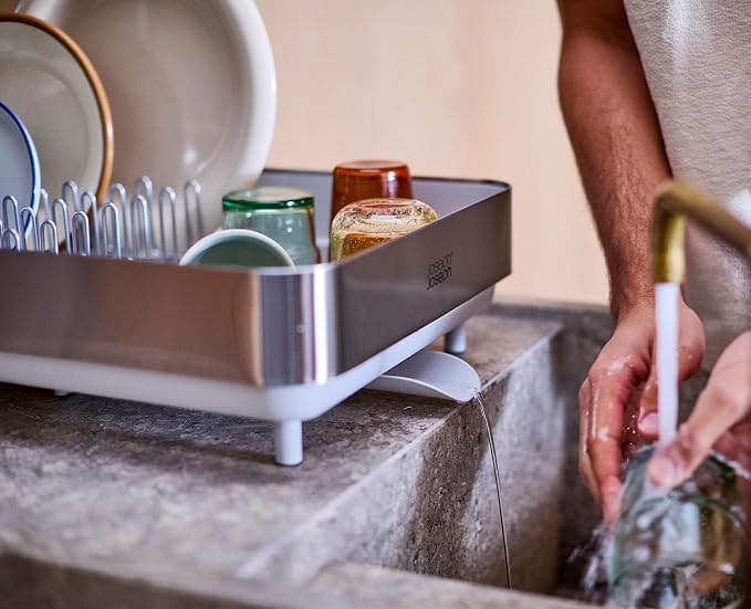 Joseph Joseph Extend Steel Plus Extendable Dish Rack Steel, Small to Large Dish Drainer with Wine Glass Holder & Drain Spout - Image 7