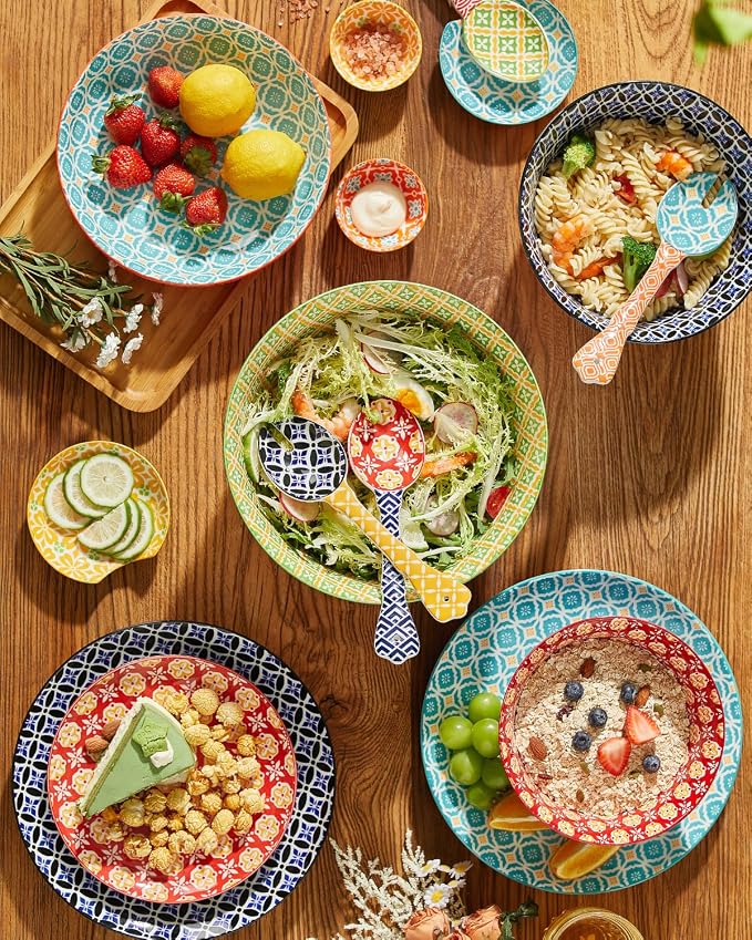 Metahom Ceramic Mixing Bowls for Kitchen, Colorful Nesting Bowls, Large Serving Bowls for Prepping, Baking, Mixing, Salad, Microwave Dishwasher Safe, 3.7/2.3/1.4 Qt, Set of 3 - Image 8