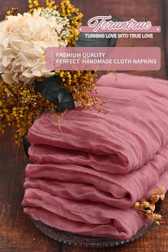84 Packs Gauze Cheesecloth Napkins 20 x 20 Inch Dusty Rose Wrinkled Dinner Napkins, Dark Pink Rustic Boho Napkins Soft Cotton Cloth Napkins for Wedding Party Event Dinner Table Decoration - Image 7