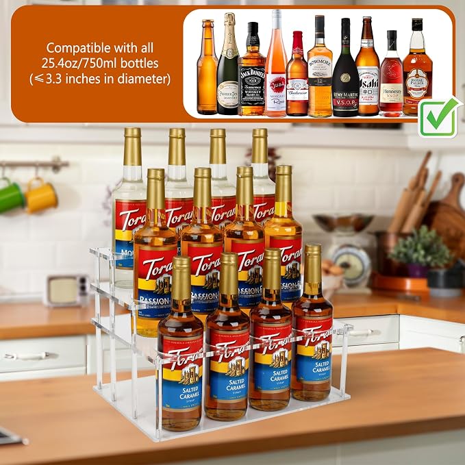 Acrylic 12 Bottle Capacity Coffee Syrup Organizer, 3-Tier Coffee Syrup Rack, Syrup Bottle Holder Stand for Coffee Bar Kitchen Countertop, Family Storage for Syrup Wine Dressing - Image 7