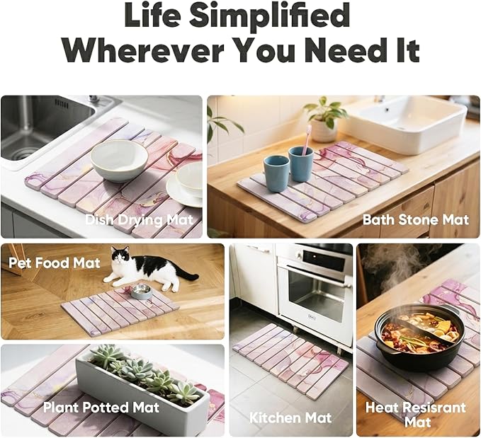 Stone Dish Drying Mat for Kitchen Counter - 24" x 16" Ultra Absorbent Diatomaceous Earth Mat, Foldable Fast Drying Countertop Protector, Non-Slip Eco-Friendly Stone Mat for Dishes - Image 7