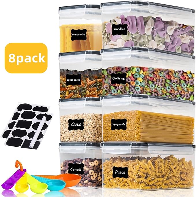 8pc 3.2L Airtight Canisters with Lids, Kitchen Dry Pantry Storage | 8pack 3.2L airtight canisters lock moisture out. Stackable bins hold all kinds of daily dry foods for kitchen pantry use - Image 6