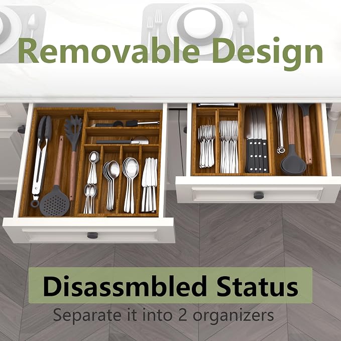 Suli Extra Large Silverware Drawer Organizer,Expandable 22in to 37in,Acacia - Image 8