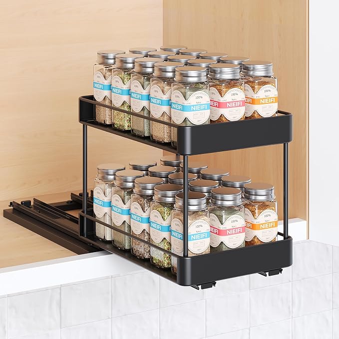 Nieifi Pull Out Spice Rack Organizer, 2 Tiers, 1 Pack | 6.5"Wx10.35"Dx8.4"H, For Cabinet, Easy to Install, Metal - Image 9
