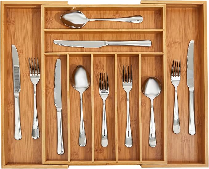 Bamboo Silverware Drawer Organizer - Expandable Kitchen Drawer Organizer and Utensil Organizer, Perfect Size Cutlery Tray with Drawer Dividers for Kitchen Utensils and Flatware (20Inch) - Image 5