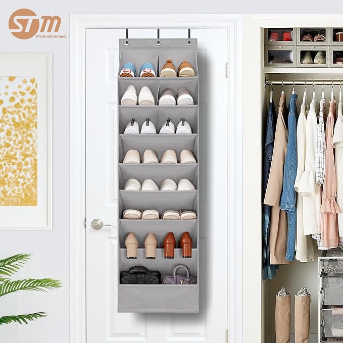 STORAGE MANIAC Over the Door Shoe Organizer Heavy-Duty Large Deep Pocket Hanging Shoe Organizer Shoe Rack Door Closet Shoe Organizer for Wall, Dorm & Narrow Door Storage Shoe Holder Grey, 1 Pack - Image 9