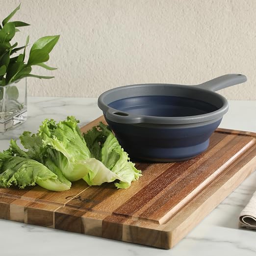 Oster Bluemarine Foldable Handled Strainer – 7-Inch Collapsible Colander for Pasta, Veggies, Fruits, Compact Kitchen Tool, Dishwasher Safe, Blue/Grey - Image 7