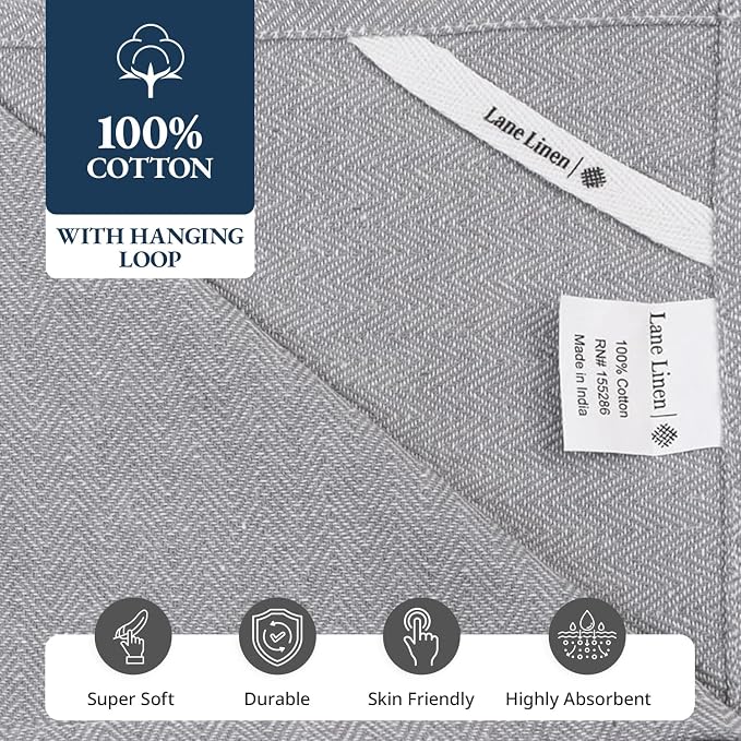 LANE LINEN Kitchen Towel Set, Pack of 12-14"x25" Tea Towels for Kitchen, Dish Drying Towels, Absorbent & Machine Washable, Soft & Durable, Reusable Cleaning Cloth for Glassware - Grey Chambray - Image 8