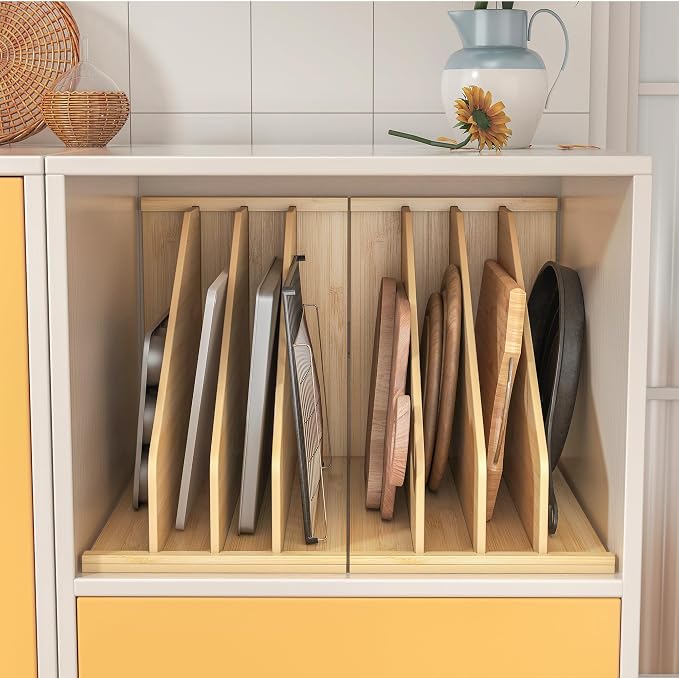 tonchean Wood Tray Dividers for Cabinet with 3 Sections | for Pans, Lids, Pan, Cookie Sheet, Racks Lids, 15.5in(H) x22.5in(D) x11.8in(W) - Image 7