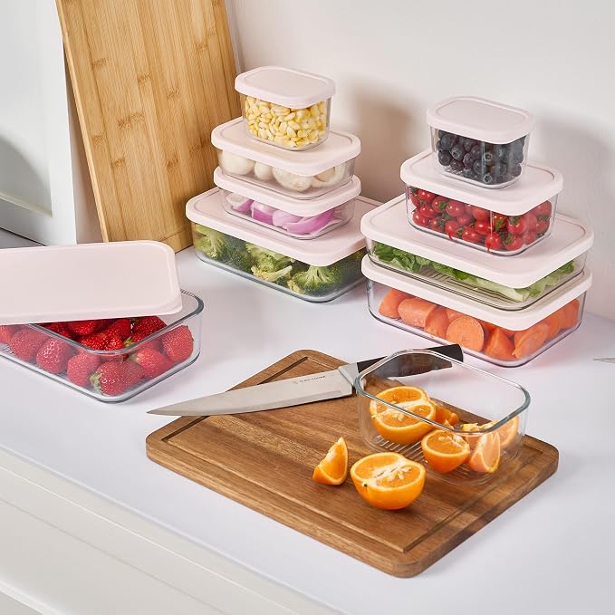 Glass Food Storage Containers with Lids — 12 Piece — 17.6 oz Glass with BPA-Free Leakproof Stackable Lids — Microwave, Oven & Dishwasher Safe — Ideal for Meal Prep & More - Berry Blush - Image 11