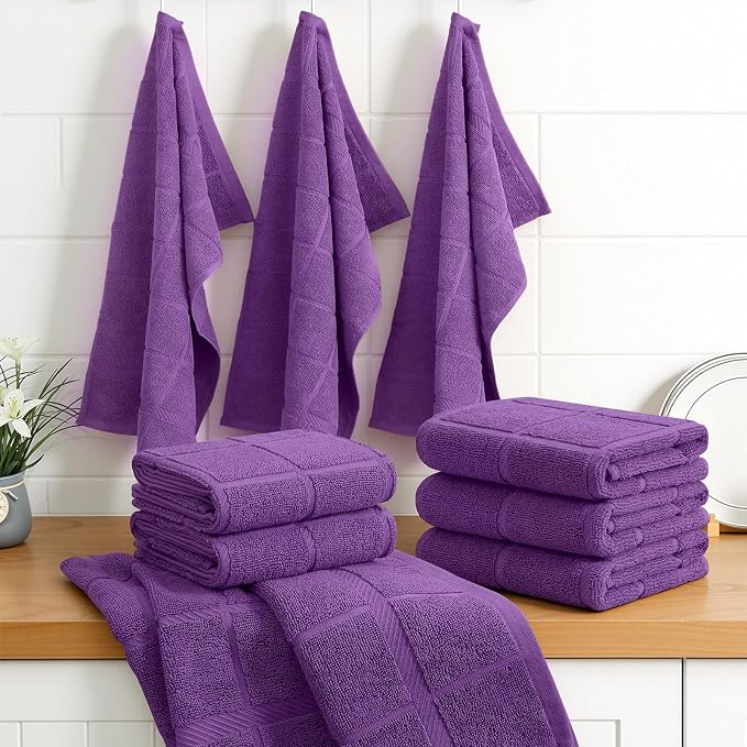 Homaxy 100% Cotton Kitchen Towels 18"x28", 8 Pack Dish Towels, Purple | Large 380 GSM Soft and Absorbent Kitchen Hand Towels with Terry Grid Design, Utility Tea Towel Set with Hanging Loop - Image 8