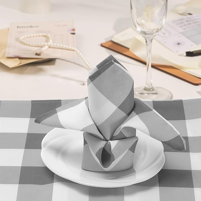 Buffalo Plaid Table Napkins Set of 50 Checkered Cloth Napkins 17x17 inch Washable Dinner Gingham Pattern Napkins Soft Napkins for Wedding Party Dining Banquet(Gray and White) - Image 7