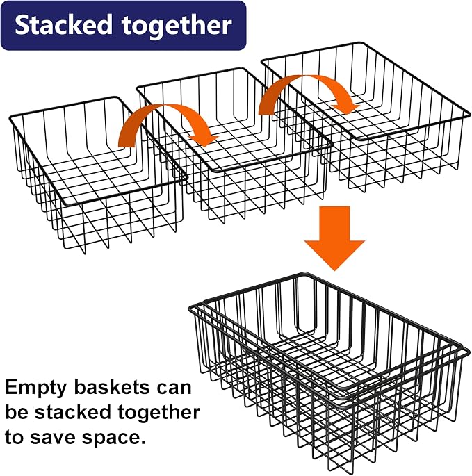 Joben Oligey 12 PACK (3 Szie) Small Wire Storage Baskets for Organizing,Pantry Organization Bins for Cabinets, Metal Basket for Kitchen, Bathroom Organizer (Black) - Image 7
