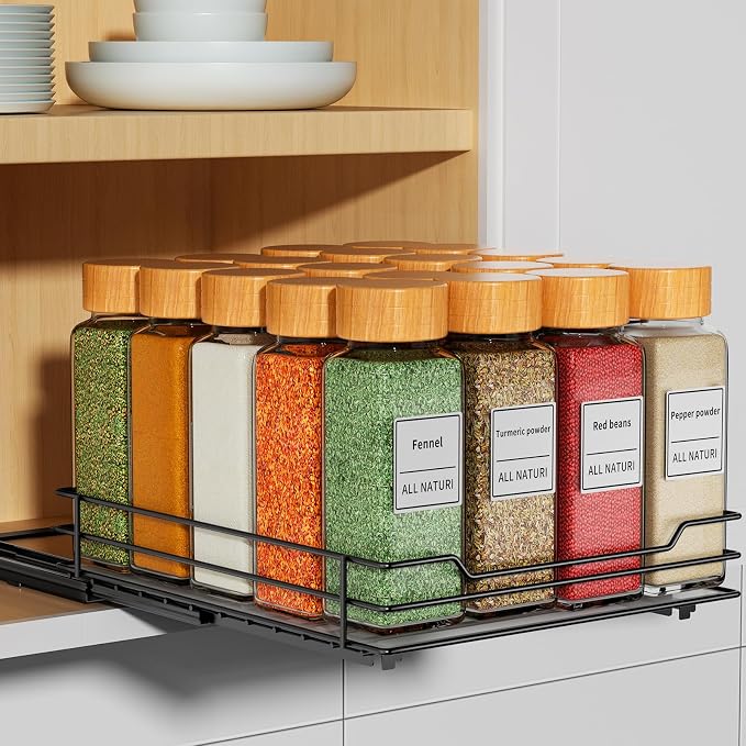 RCHYFEED Pull Out Spice Organization for Cabinet,8.5" Wx10.5 Dx2.5 H,1 Tier | Heavy Duty Slide Out for Inside Cabinet & Pantry, Kitchen Cabinet Seasoning Organizer,Vertical Spice Racks Storage Spices - Image 9