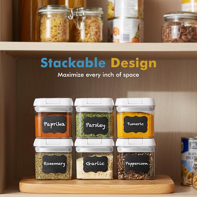 Shazo 6 PC Airtight Food Storage Containers + 6 Spoons Included - BPA Free Plastic Snack & Spice Containers with Easy Lock Lids - Kitchen and Pantry Organization for Herbs Coffee Tea - 0.5L / 2.1 Cup - Image 8