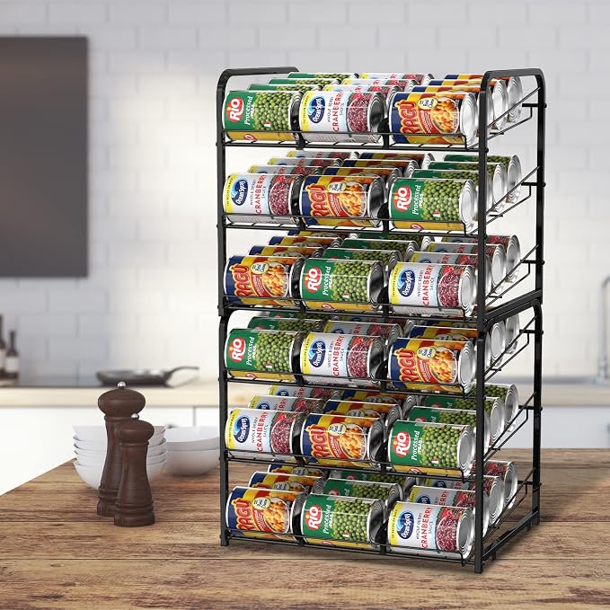 NORCEESAN Stackable Can Rack Dispenser 2 Pack Can Storage Rack Organizer Can Food Storage Rack Holds Up to 72 Cans for Kitchen Cabinet Countertops, Black - Image 7