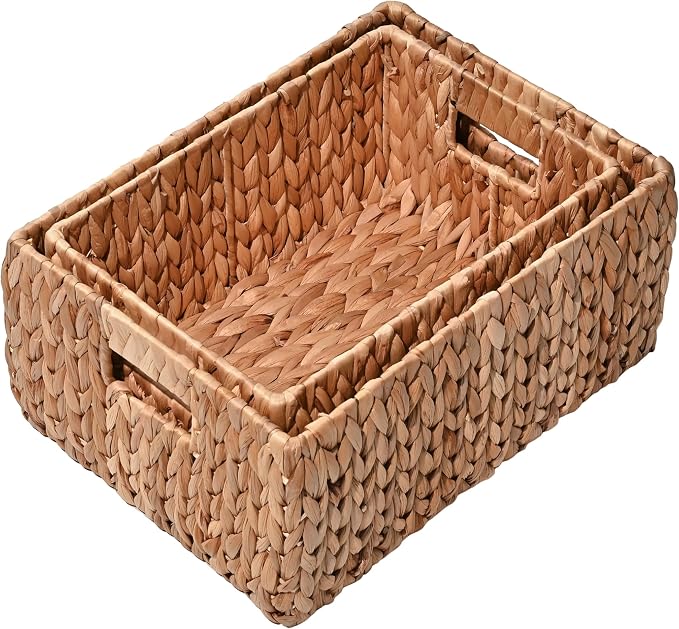 happimess Leif Nesting Storage Hyacinth Baskets 15", Natural, Set of 2 | Hand-Woven Wicker, Minimalist Container, Built-In Handles, Iron Frame, 11" Depth, 7" Height, Bohemian Rustic Decor - Image 7