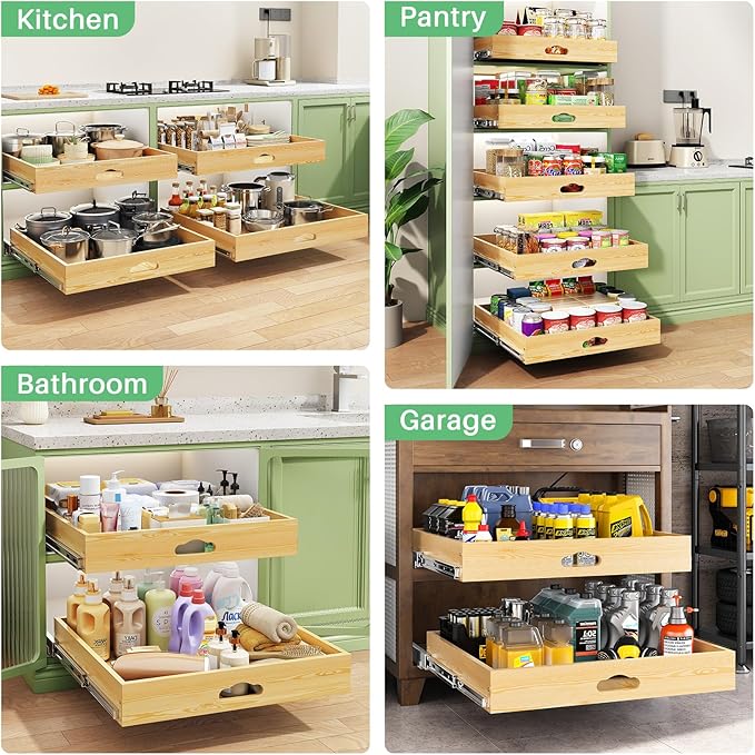 Pull Out Cabinet Organizer, Soft Close Wooden Slide Out Drawers for Pots and Pans, Full-extension Roll Out Shelves for Kitchen Cabinets, Pantry Organization, Bottom & Side Mount(21"W X 21"D x 3.4''H) - Image 9