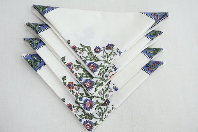 18x18 Inches Cotton Napkins Set of 4, Purple White, Washable Hand Block Printed Reusable Cloth Napkins for Dinning, Party, Wedding, Home Decor Fall - Image 9