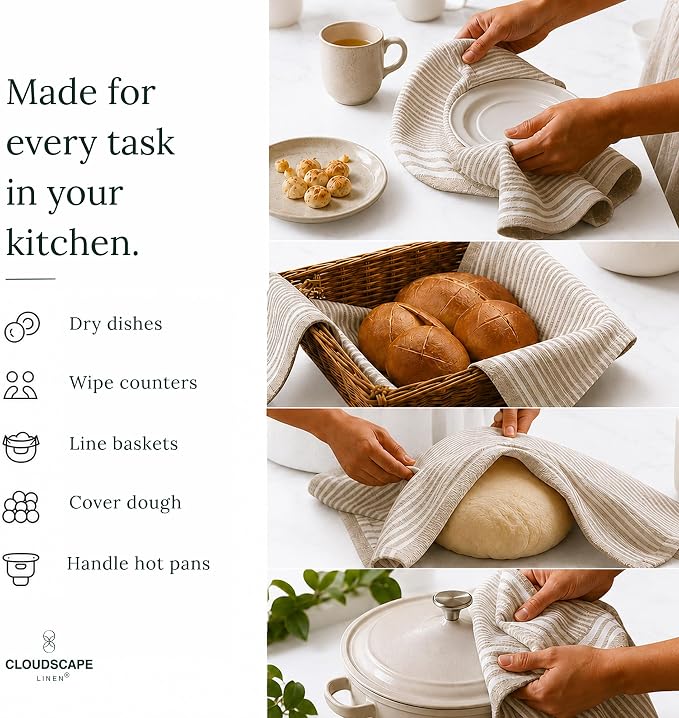 CSL Premium Kitchen Towels Set of 6,Highly Absorbent,Quick Dry,18x28,Beige - Image 9