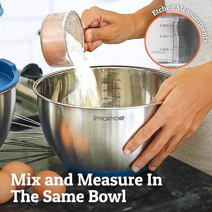 Premium Mixing Bowls With Airtight Lids Set, Thicker Stainless Steel Mixing Bowl Set, Large Prep Metal Bowls with Lids, Nesting Bowls for Kitchen, 1.5/2/3/4/5 Qrt, Blue - Image 7