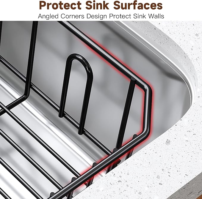 JASIWAY in Sink Dish Drying Rack, Stainless Steel Small Black Dish Drainer | Perfect Fit 12"x14" Double Bowl Sink, Counter Space Saving for Kitchen, Apartment, Sturdy Dish Dryer with Utensil Holder - Image 9