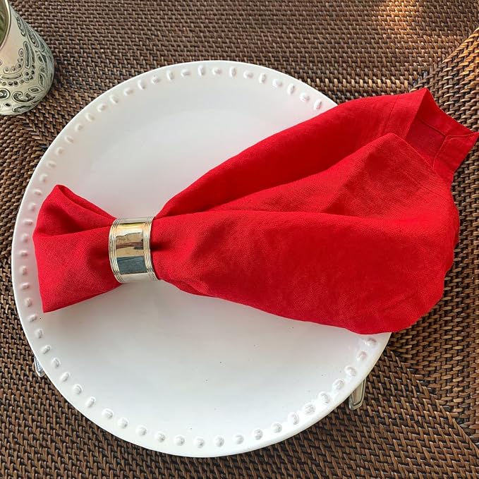 Linen Napkins –100% French Flax – Stonewashed Pure Linen Cloth Napkins - Size 18 Inch x 18 Inch – Set of 4 (Rich Red) - Image 9